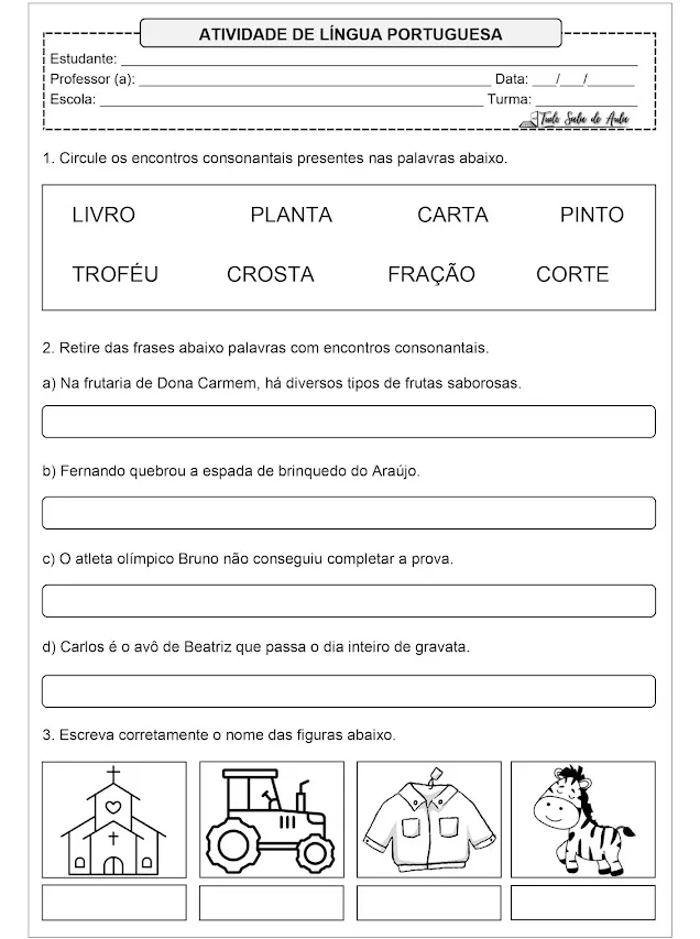 Atividade sobre Encontro Consonantal