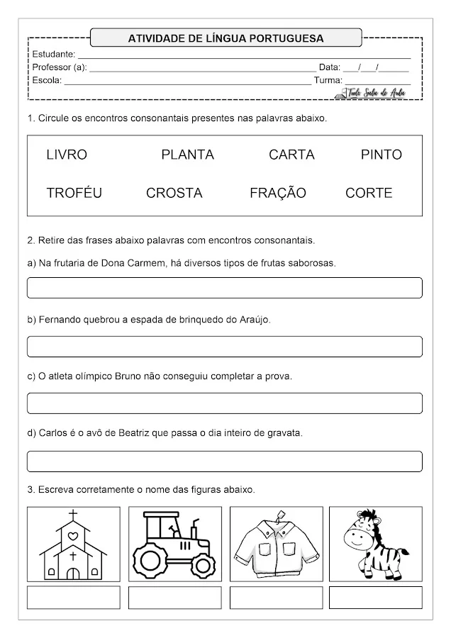 Atividade sobre Encontro Consonantal