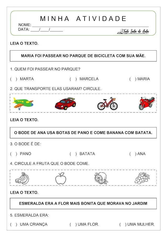 Interpretação de texto para educação infantil