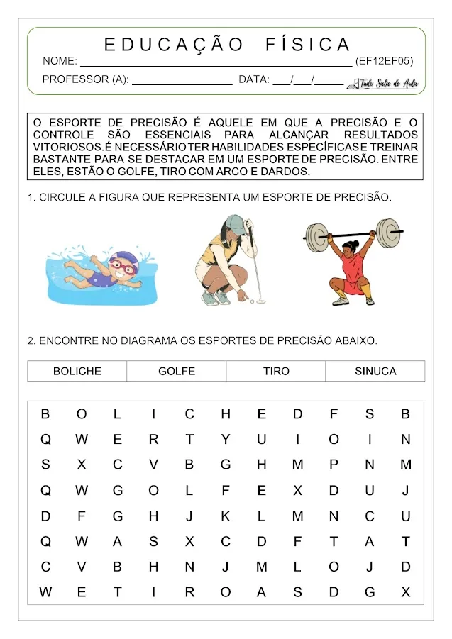 atividade de educação física 1 ano