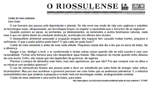 Atividade de Interpretação e Compreensão de Texto - Gênero: Editorial