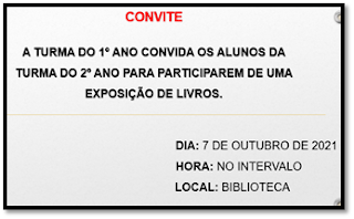 Atividade de Língua Portuguesa - Gênero Convite Escolar - 1º ano