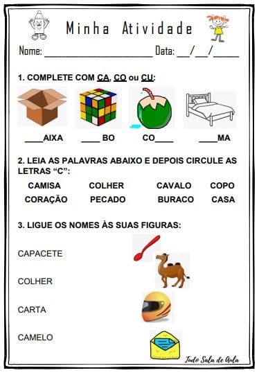 Atividade de alfabetização para imprimir