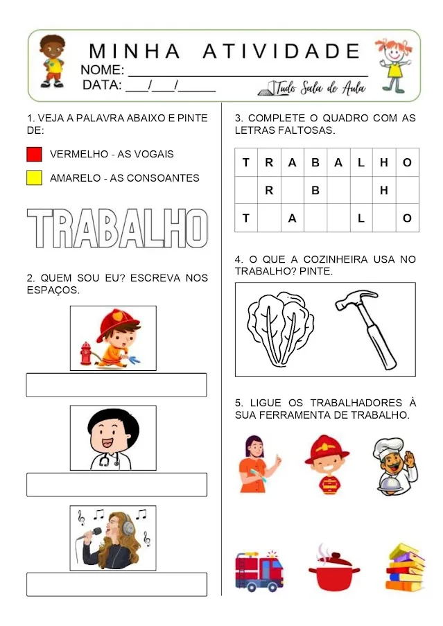 Atividades dia do trabalho educação infantil