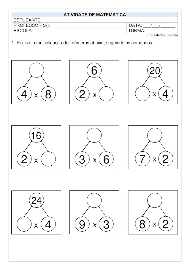 Atividades multiplicação 3º ano