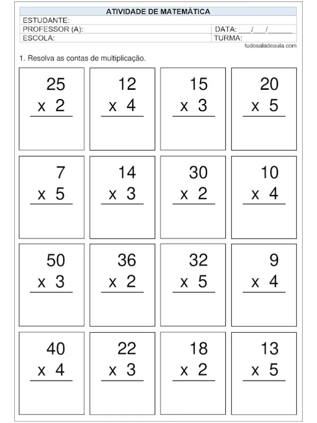 Atividades multiplicação 3º ano