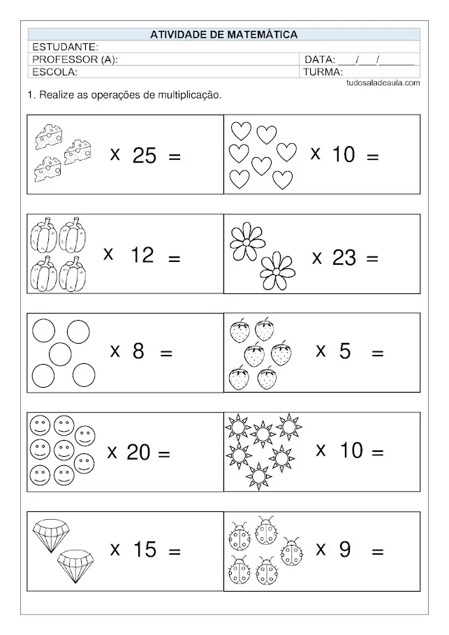 Atividades multiplicação 3º ano