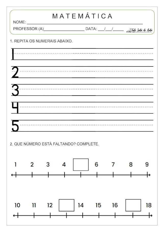 Atividade de Matemática para Alfabetizar