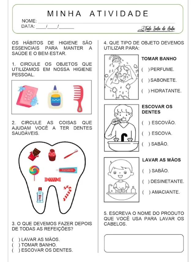 atividade sobre higiene educação infantil