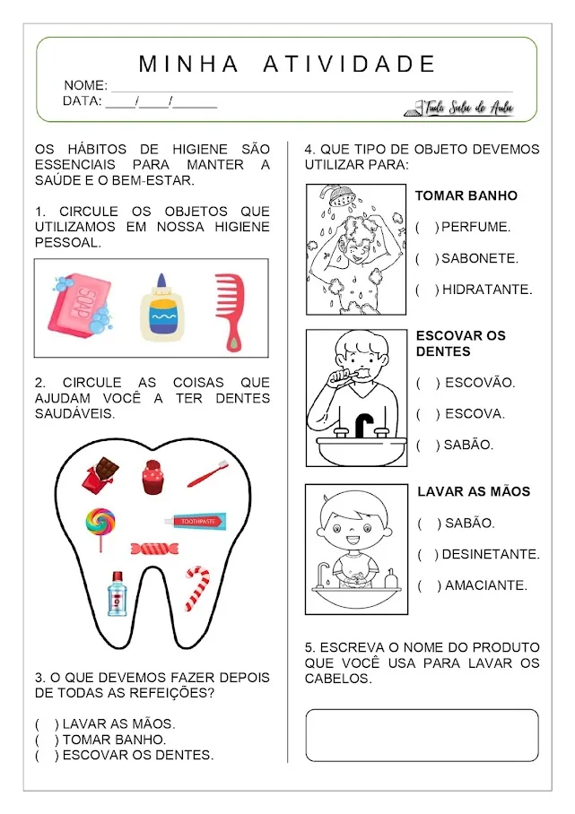 atividade sobre higiene educação infantil