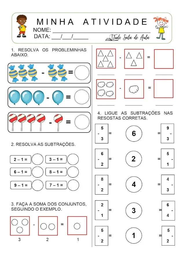 Atividade sobre subtração para a educação infantil