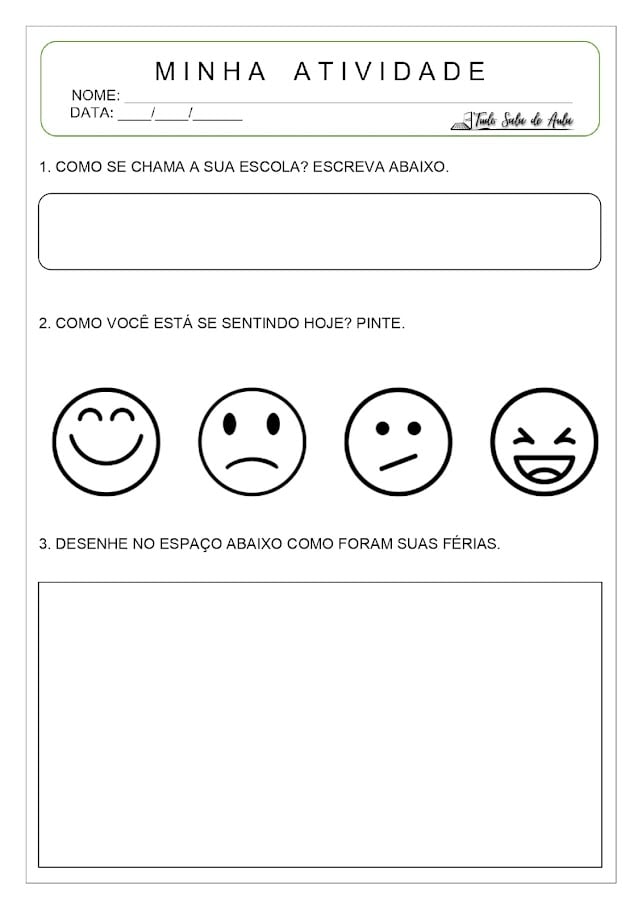 Atividade volta às aulas Educação Infantil