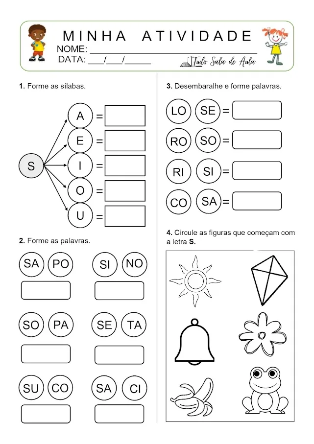 atividade de alfabetização 1 ano