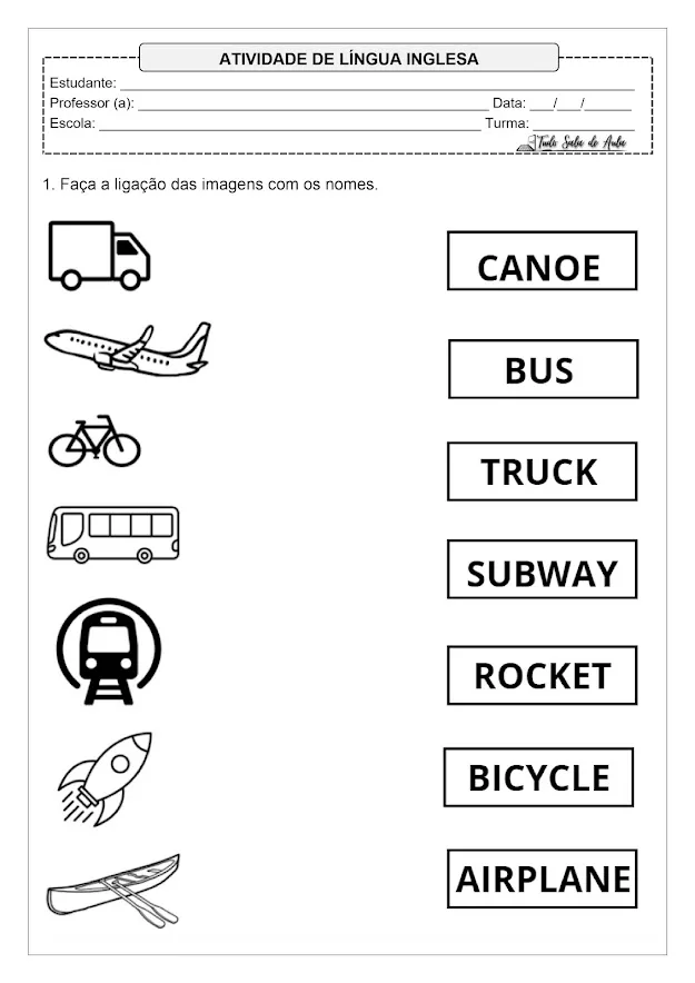 Meio de transporte em inglês atividades