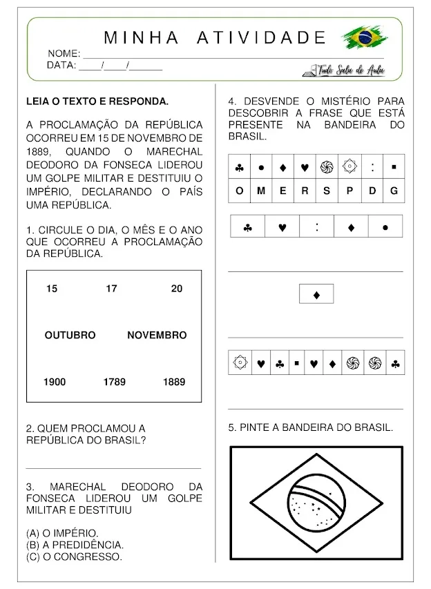 atividade proclamação da república