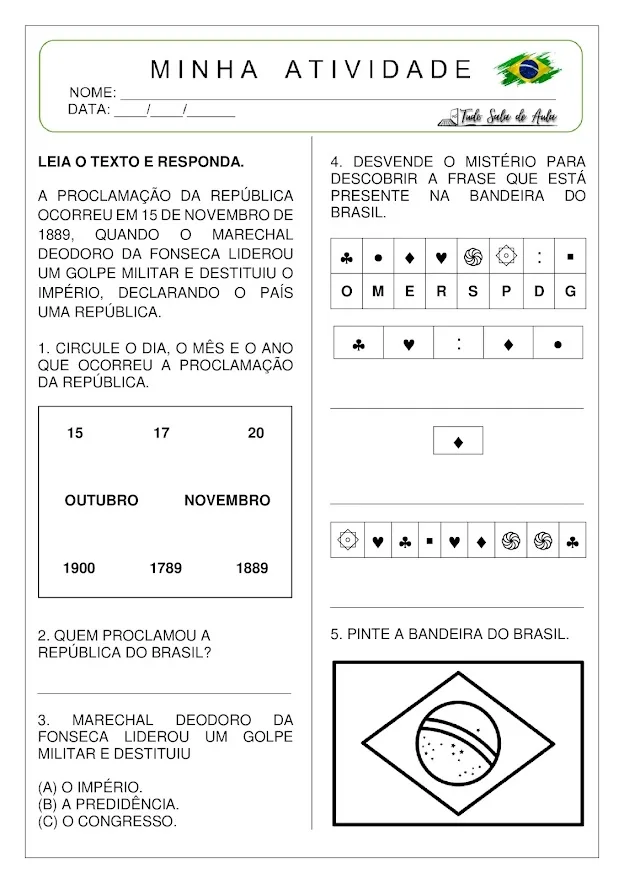 atividade proclamação da república