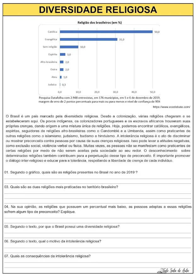 atividade de ensino religioso