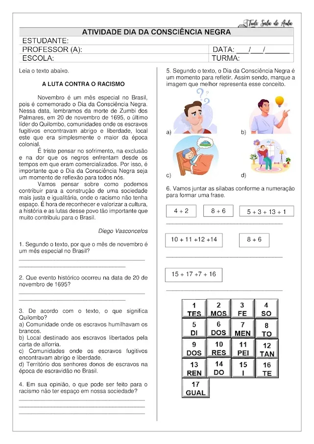 atividade dia da consciência negra