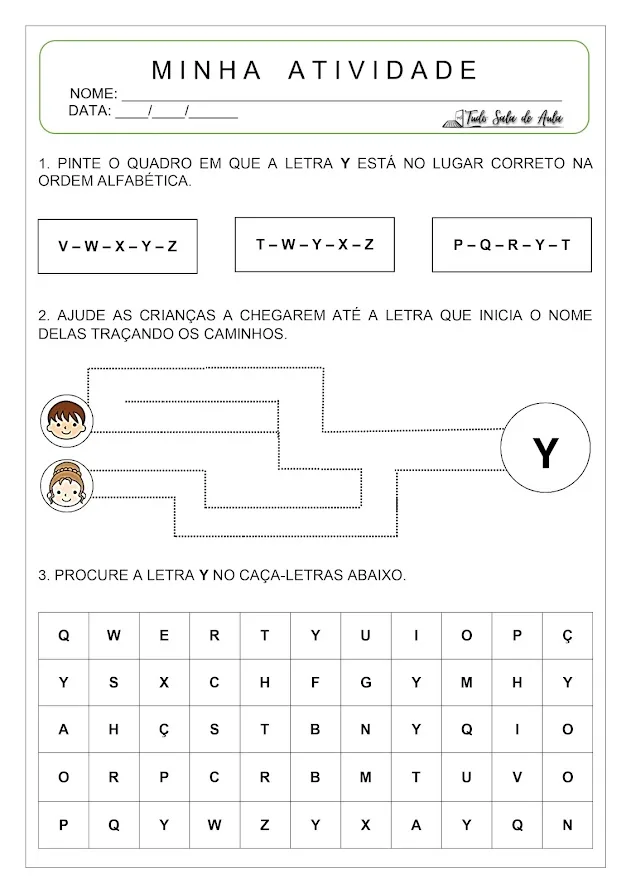 Atividade letra y educação infantil