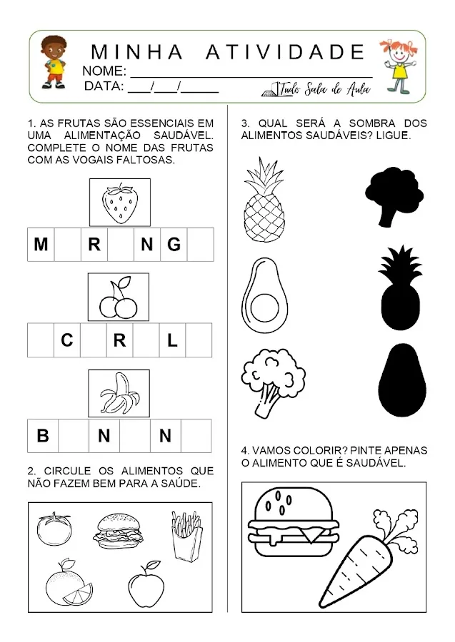 Atividade alimentação saudável Educação Infantil