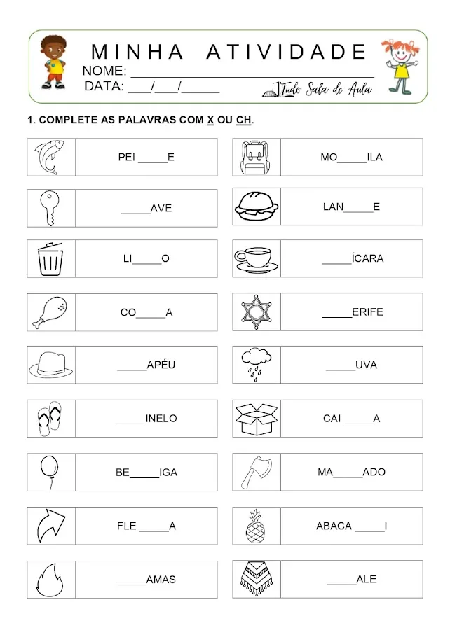 atividade com X ou CH