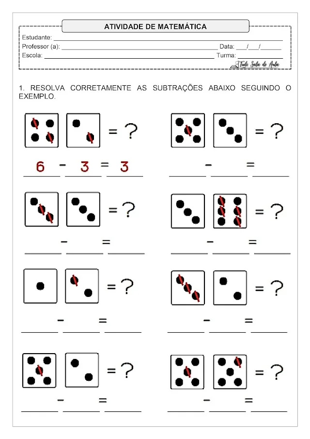 atividades de subtração com desenhos