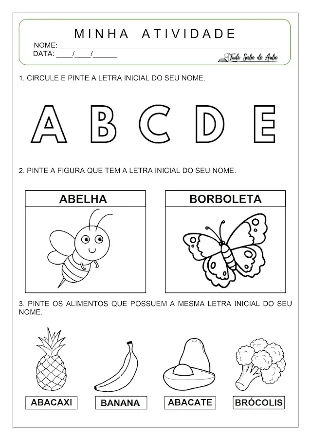 atividade letra inicial do nome educação infantil