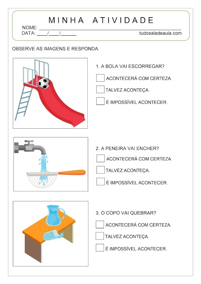 atividade sobre noções de acaso 1 ano