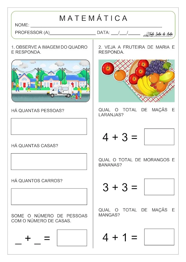 Atividade de Matemática para Alfabetizar