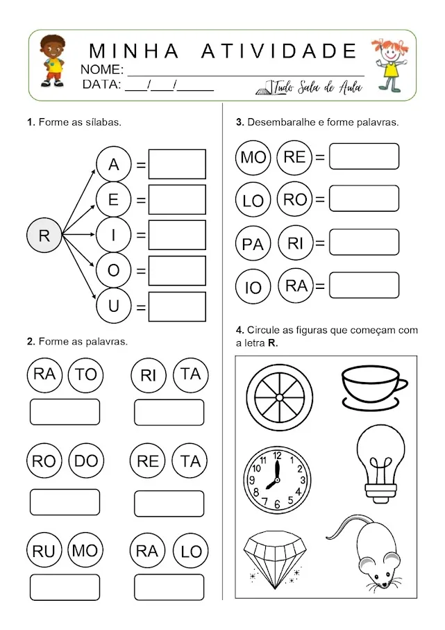 atividade de alfabetização 1 ano