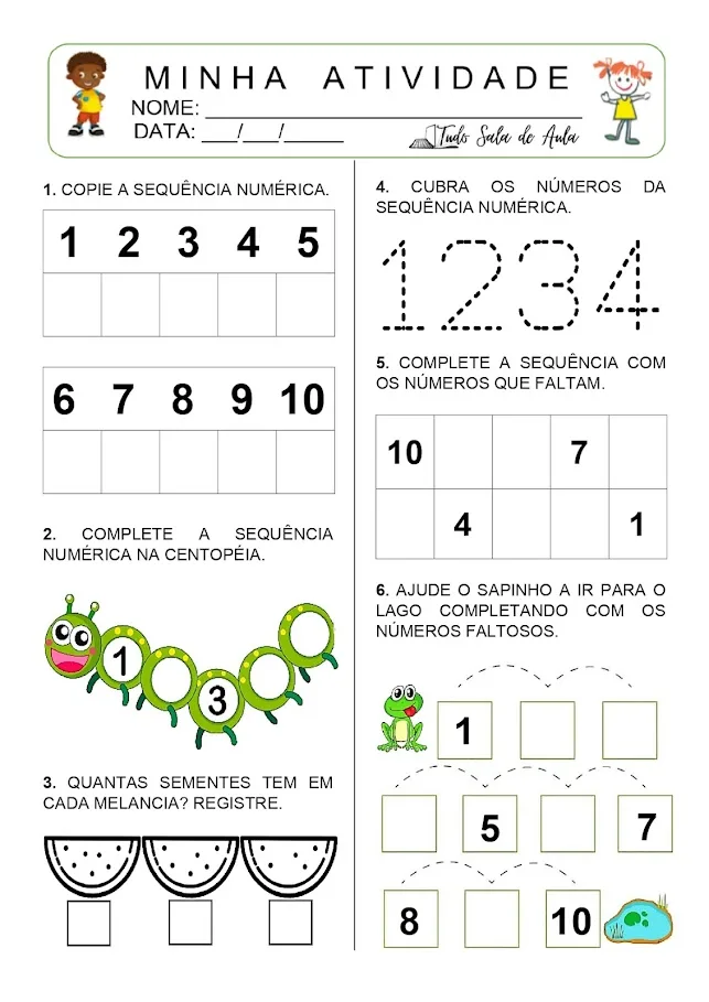 Atividade de sequência numérica educação infantil