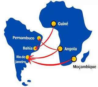 MAPA DA VINDA DOS NEGROS PARA O BRASIL