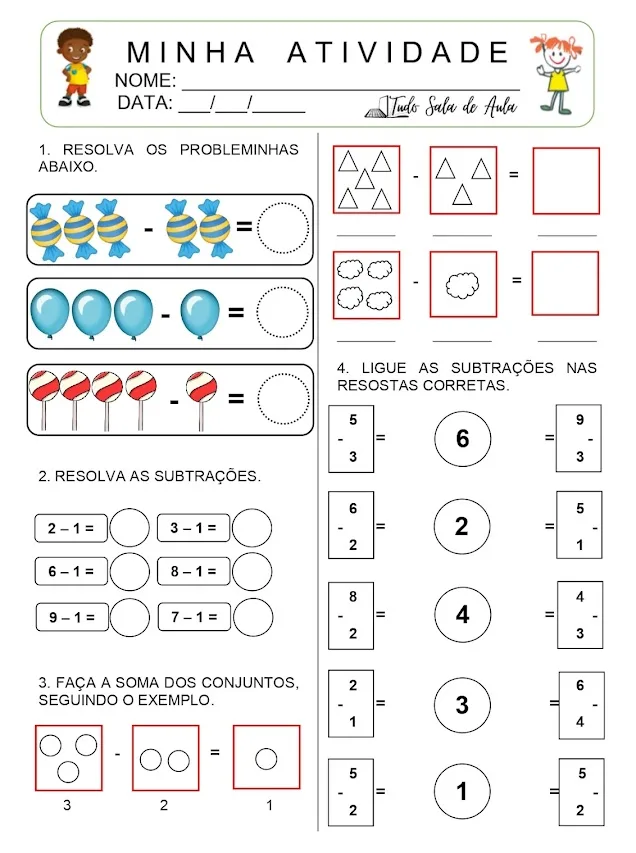 Atividade sobre subtração para a educação infantil