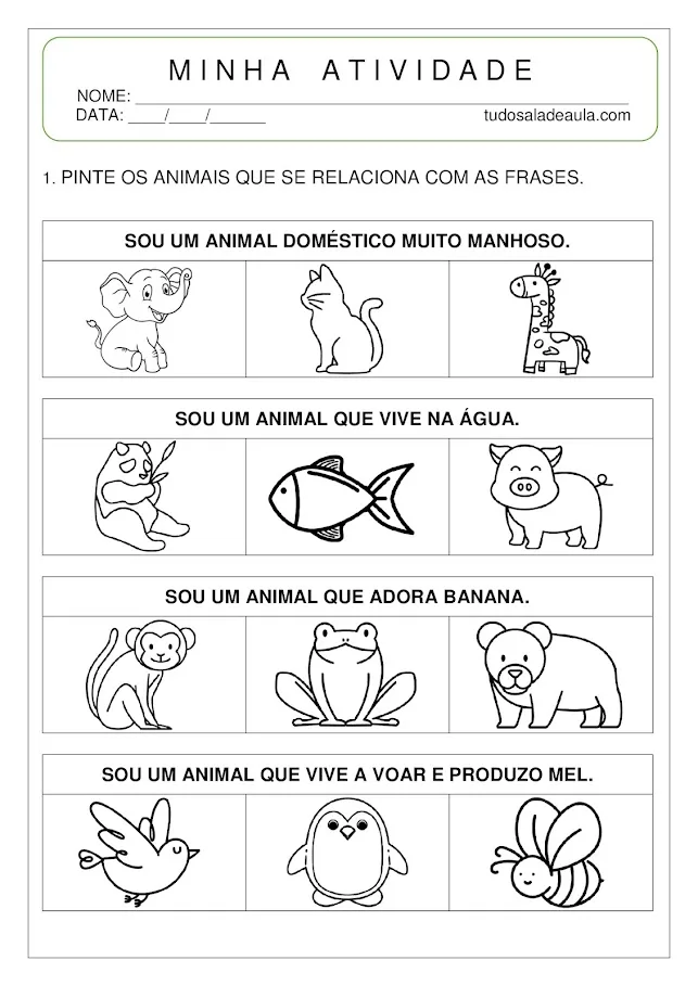 Atividade sobre os Animais