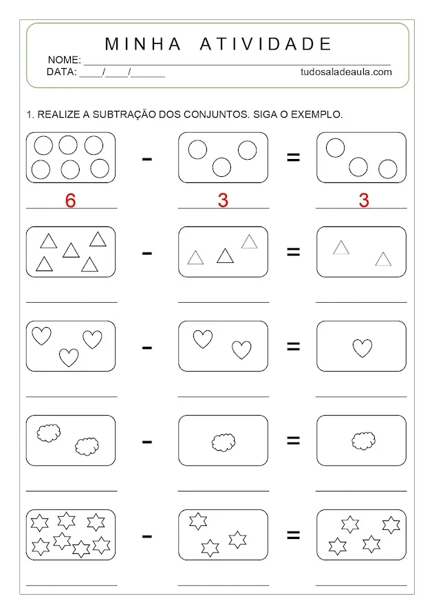 Atividade de subtração educação infantil