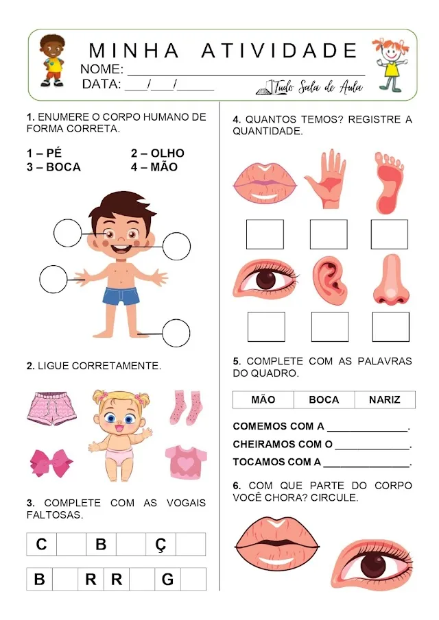 Atividade sobre o corpo humano