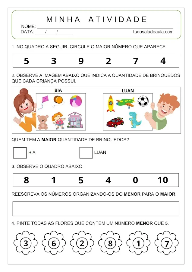 atividade de matemática educação infantil