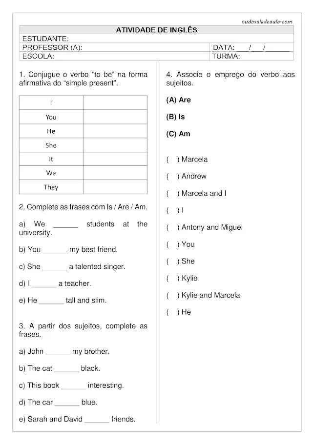 atividades de inglês 5 ano