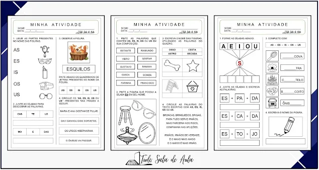Atividades com as, es, is, os e us para imprimir