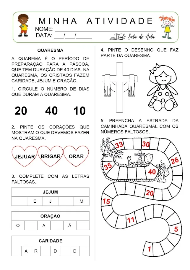 Atividades sobre a Quaresma para a Educação Infantil