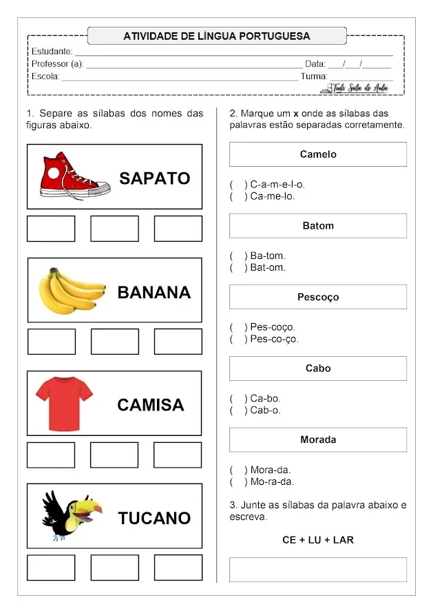 atividade separação de sílabas