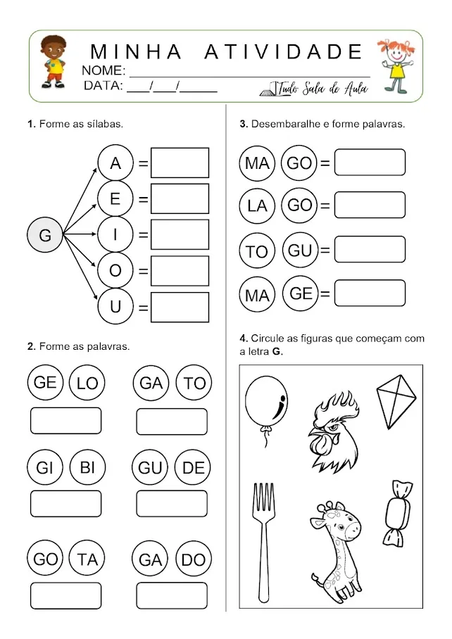 atividade de alfabetização 1 ano