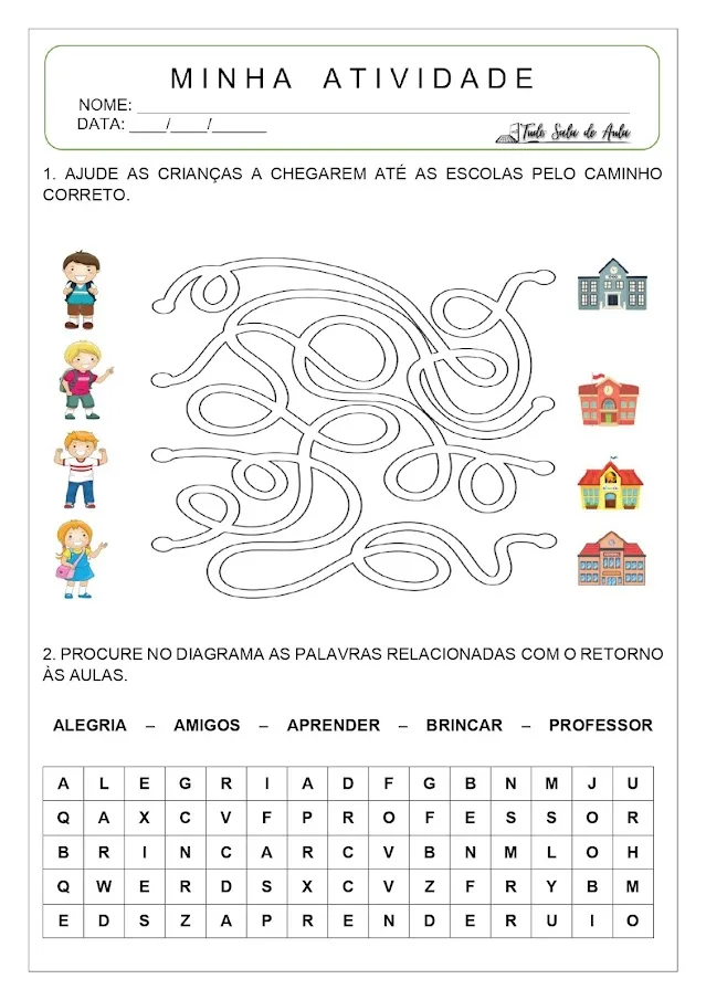 Atividade volta às aulas Educação Infantil