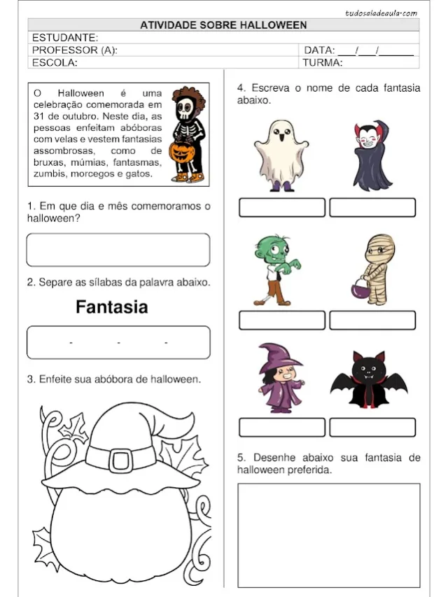 Atividade de Halloween para o 1º ano