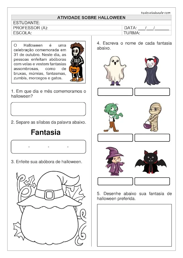 Atividade de Halloween para o 1º ano