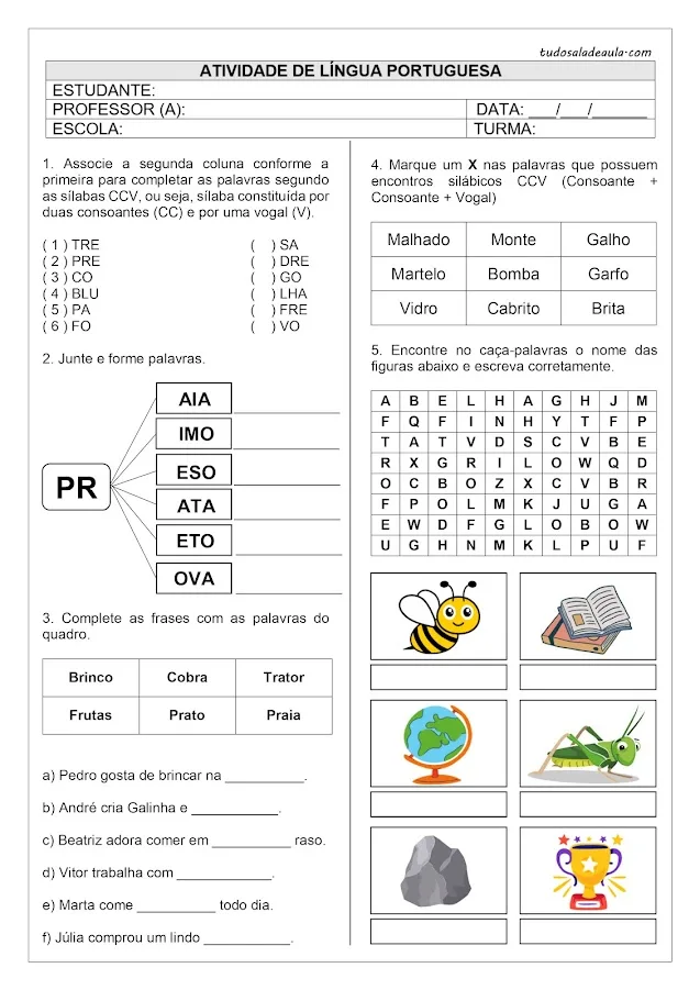 tividade de leitura e escrita de palavras