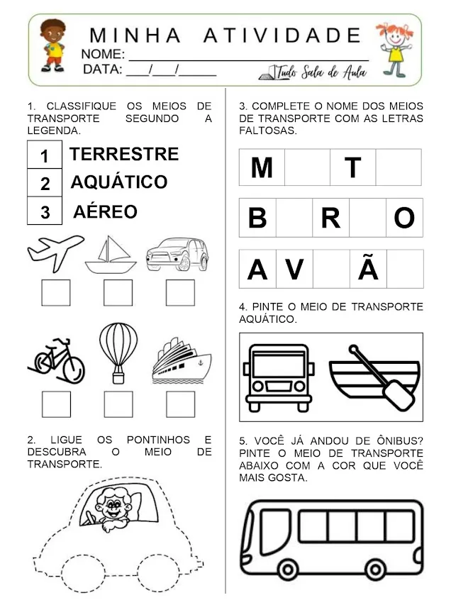 atividade meios de transporte