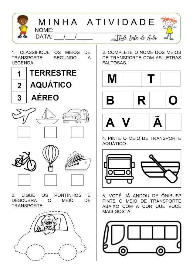 atividade meios de transporte