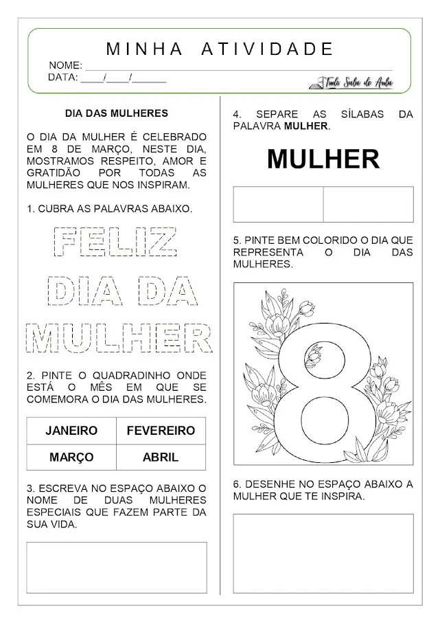 Atividade Dia da Mulher - Educação Infantil