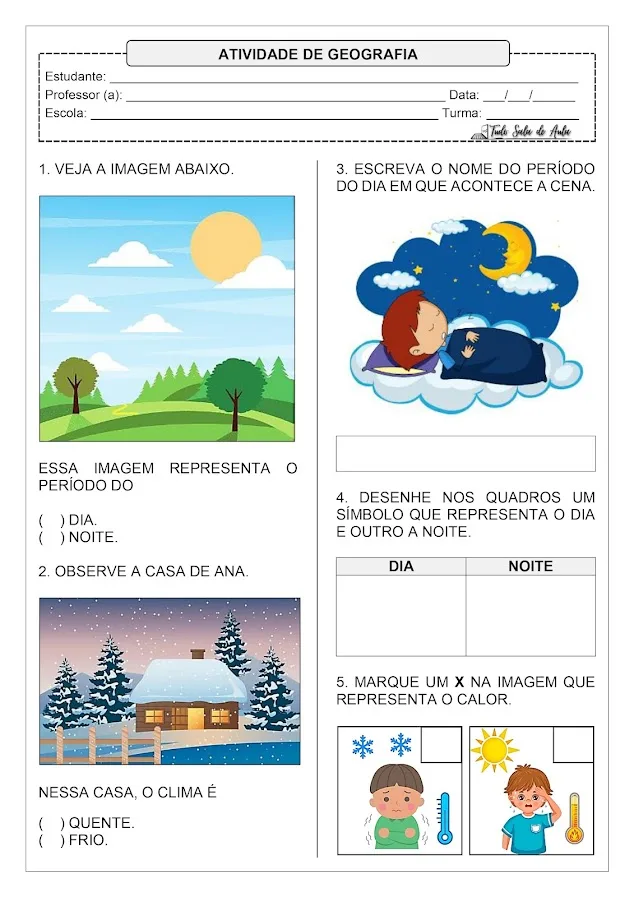 Atividade sobre ciclos naturais e a vida cotidiana